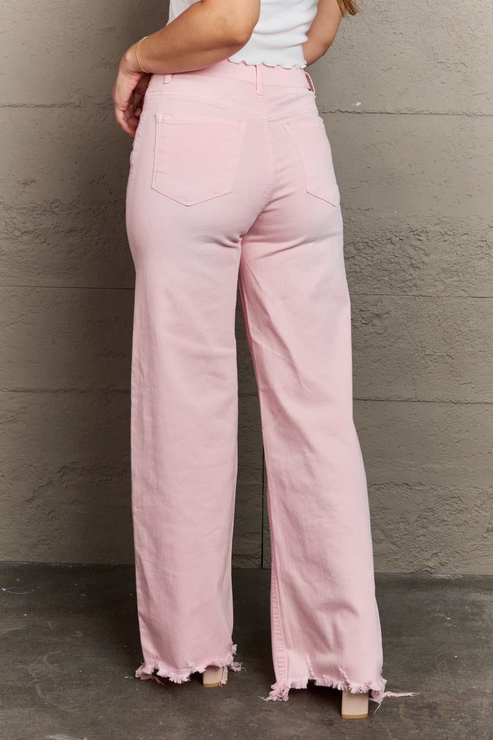 RISEN Raelene Full Size High Waist Wide Leg Jeans in Light Pink-Teresa&#39;s Fashionista LLC