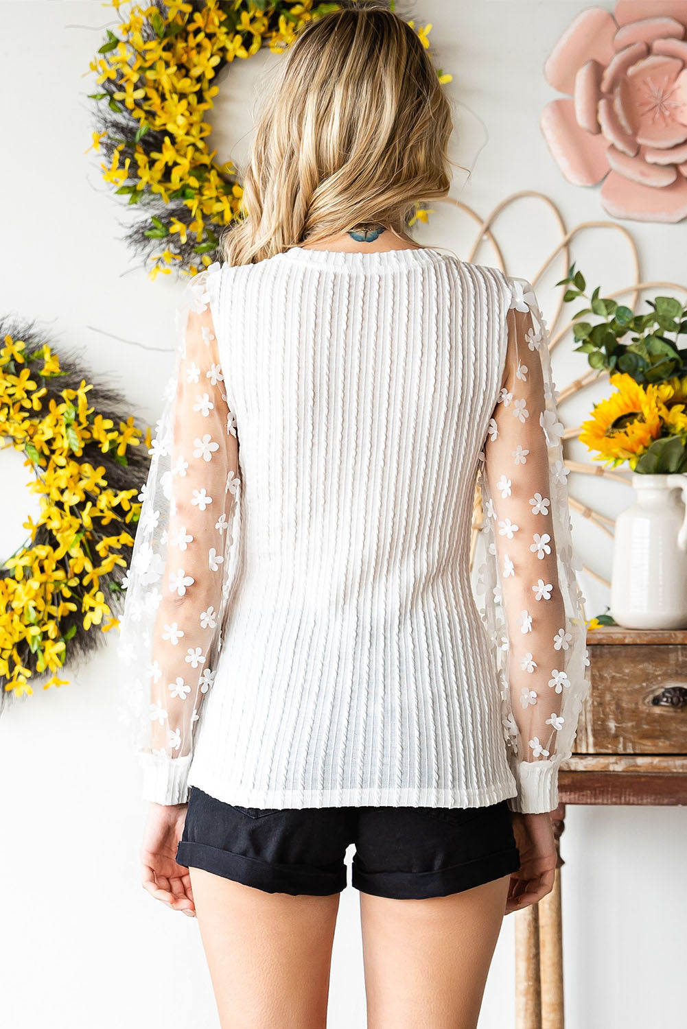 Textured Applique Long Sleeve Blouse-Teresa&#39;s Fashionista LLC