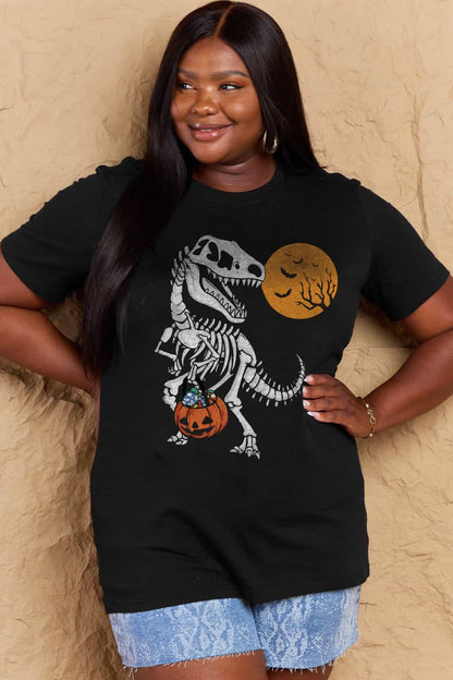 Simply Love Full Size Dinosaur Skeleton Graphic Cotton T-Shirt-Teresa&#39;s Fashionista LLC