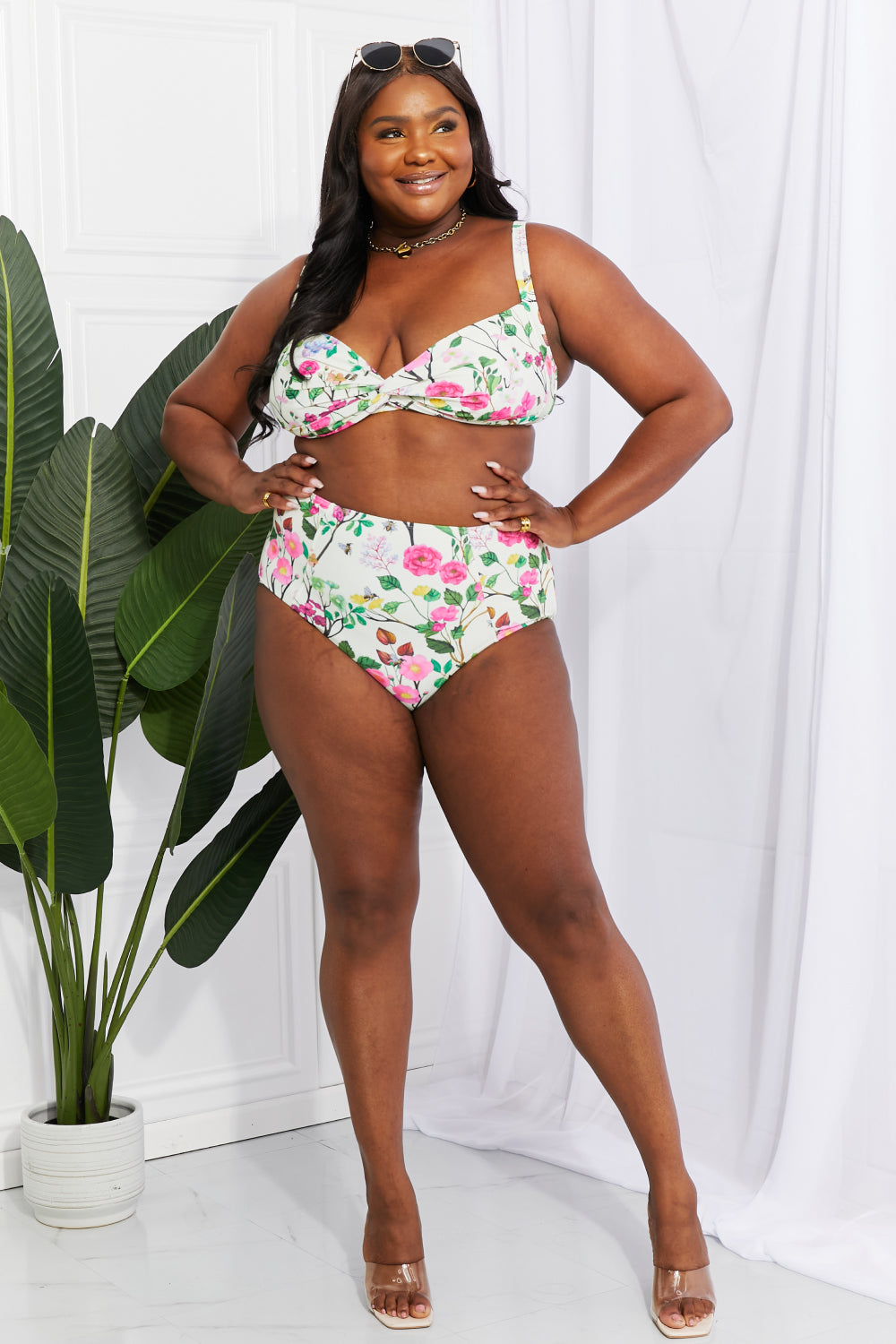 Marina West Swim Take A Dip Twist High-Rise Bikini in Cream-Teresa&#39;s Fashionista LLC