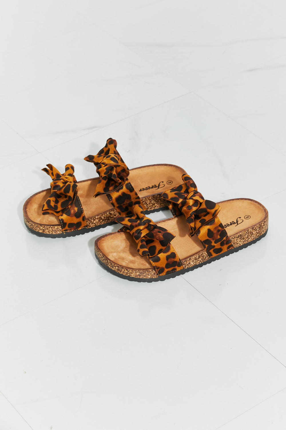 Forever Link Fiercely Feminine Leopard Bow Slide Sandals-Teresa&#39;s Fashionista LLC