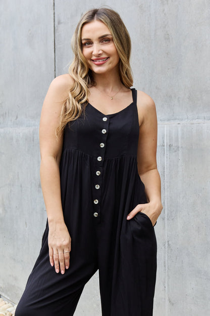 HEYSON All Day Full Size Wide Leg Button Down Jumpsuit in Black-Teresa&#39;s Fashionista LLC