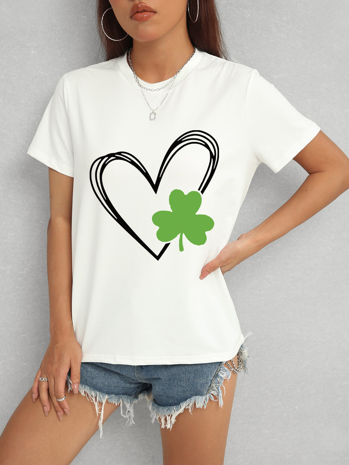 Heart Lucky Clover Short Sleeve T-Shirt-Teresa&#39;s Fashionista LLC