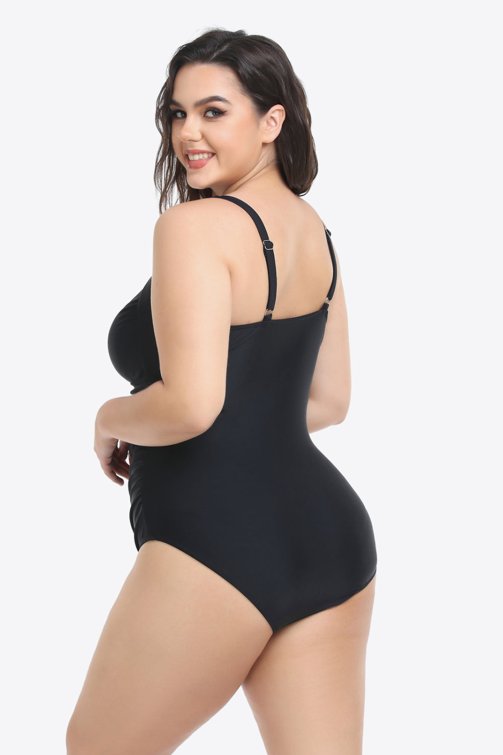 Plus Size Sleeveless Plunge One-Piece Swimsuit-Teresa&#39;s Fashionista LLC