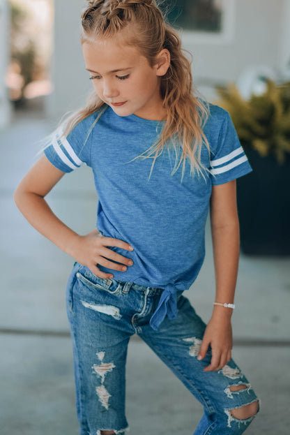 Girls Striped Tie Front T-Shirt-Teresa&#39;s Fashionista LLC