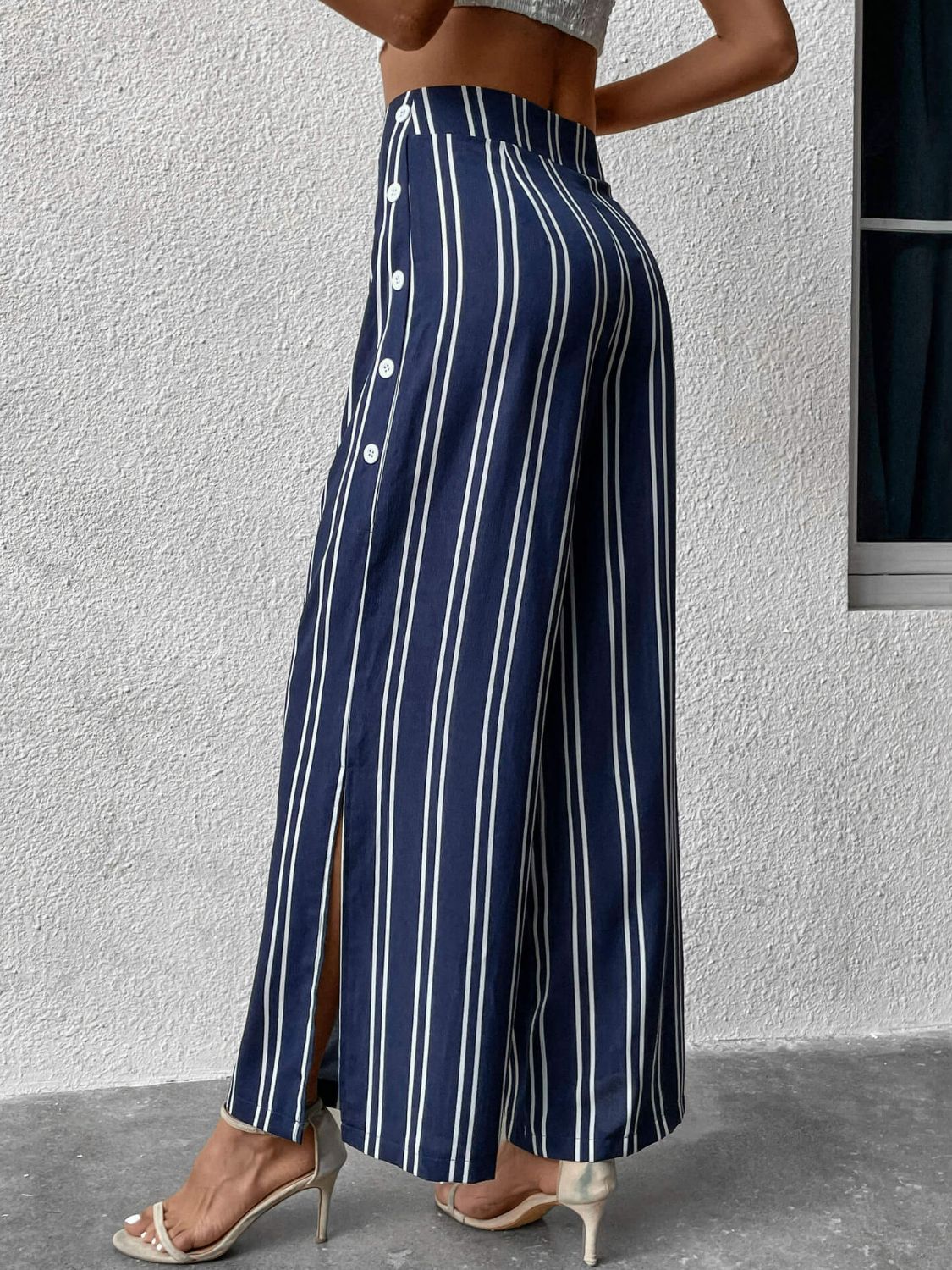 Striped Slit Wide Leg Pants-Teresa&#39;s Fashionista LLC