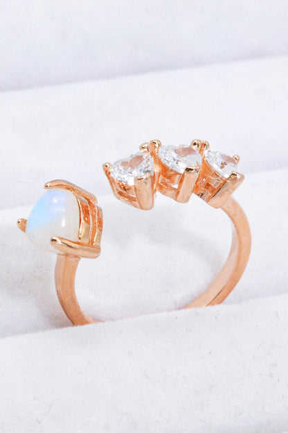 Natural Moonstone and Zircon Heart Open Ring-Teresa&#39;s Fashionista LLC