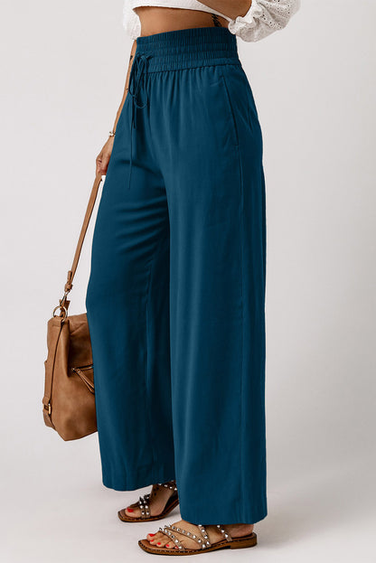 Drawstring Smocked Waist Wide Leg Pants-Teresa&#39;s Fashionista LLC