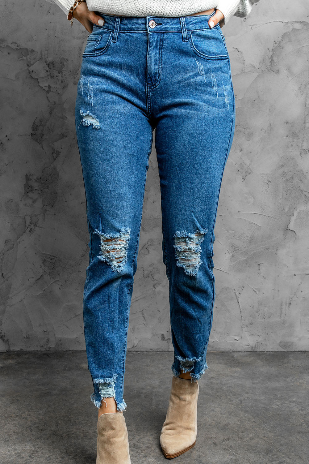 Stylish Distressed Cropped Jeans-Teresa&#39;s Fashionista LLC