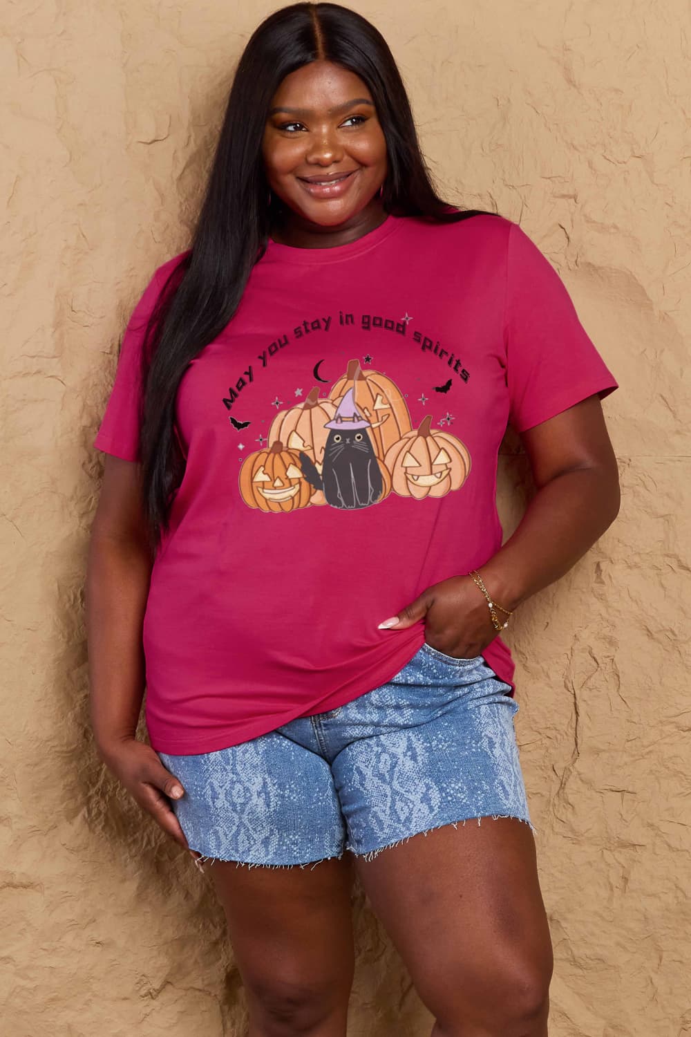 Simply Love Full Size MAY YOU STAY IN GOOD SPIRITS Graphic Cotton T-Shirt-Teresa&#39;s Fashionista LLC