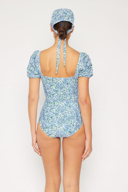 Marina West Swim Salty Air Puff Sleeve One-Piece in Blue-Teresa&#39;s Fashionista LLC