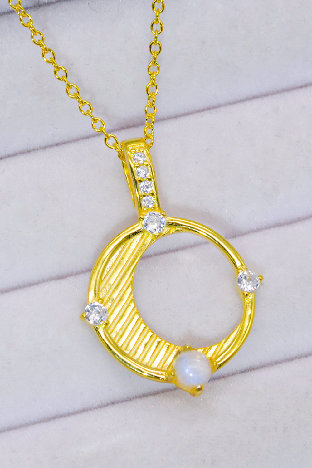 Inlaid Zircon and Natural Moonstone Pendant Necklace-Teresa&#39;s Fashionista LLC