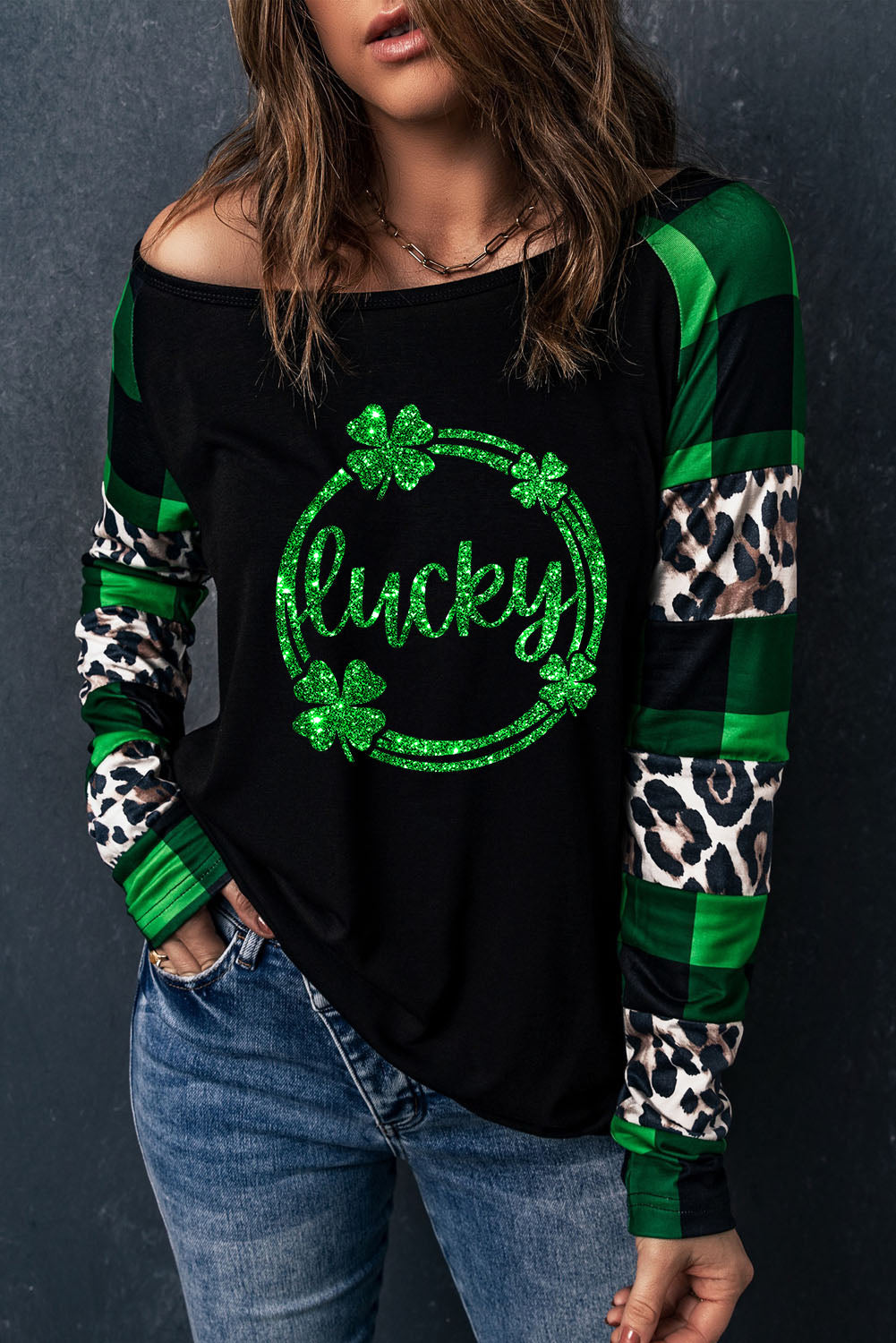 LUCKY Plaid Round Neck T-Shirt-Teresa&#39;s Fashionista LLC