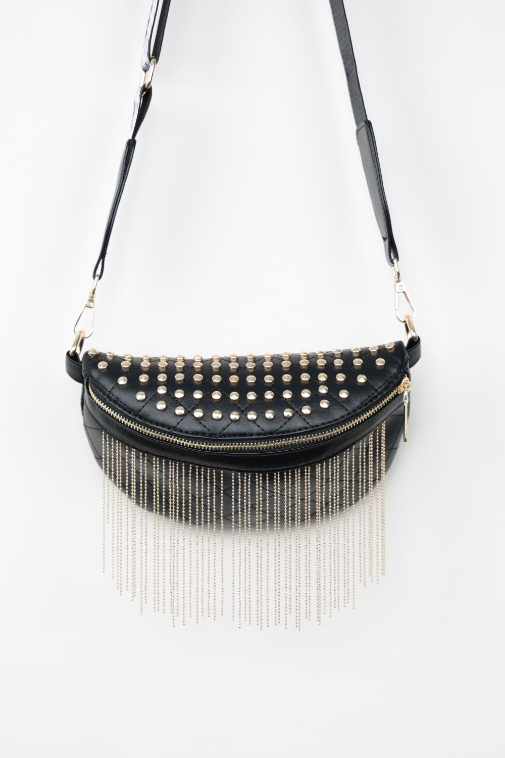 PU Leather Studded Sling Bag with Fringes-Teresa&#39;s Fashionista LLC