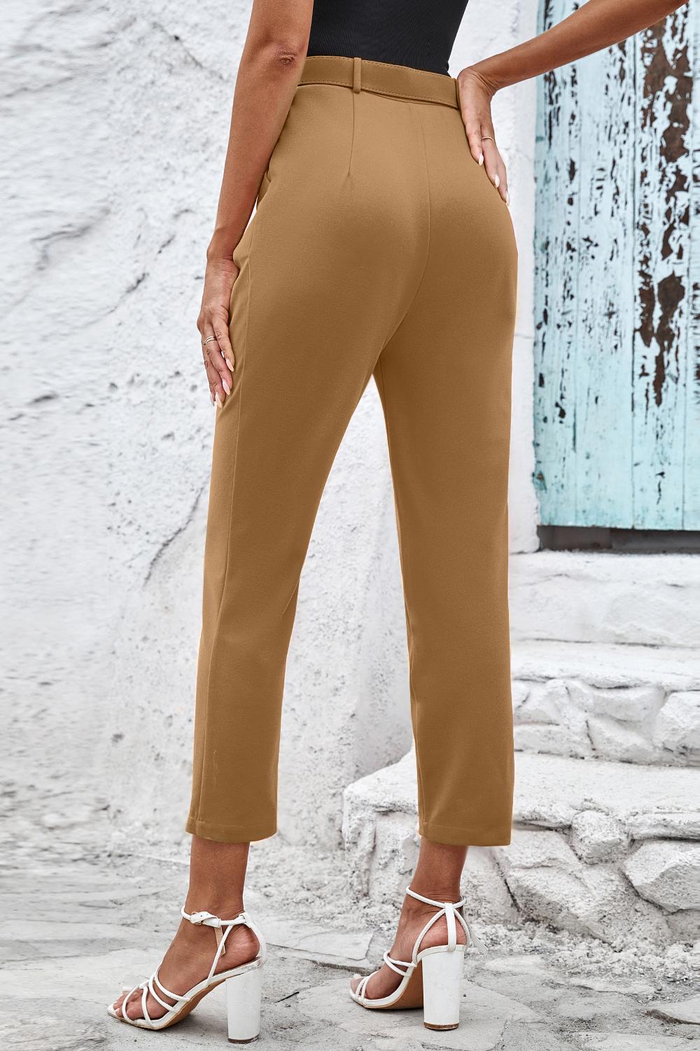 Straight Leg Cropped Pants with Pockets-Teresa&#39;s Fashionista LLC