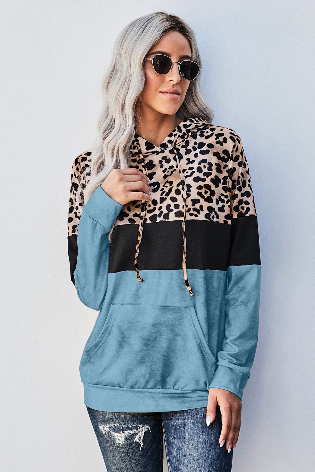 Leopard Color Block Hoodie-Teresa&#39;s Fashionista LLC