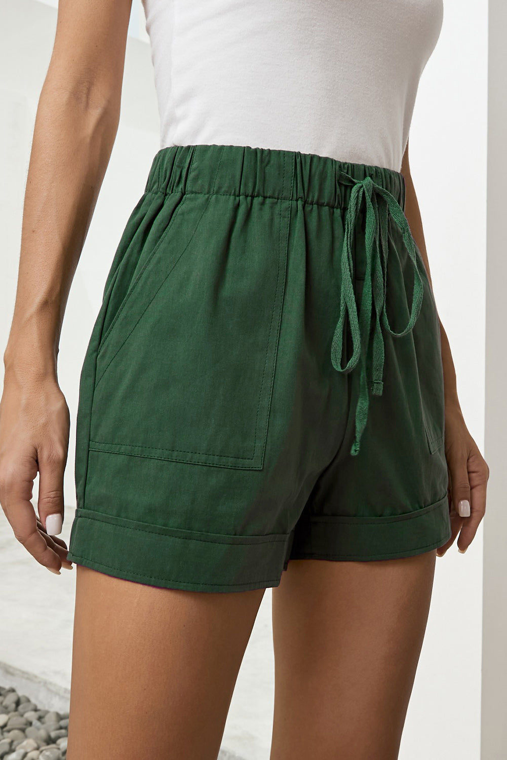 Drawstring Elastic Waist Pocket Shorts-Teresa&#39;s Fashionista LLC