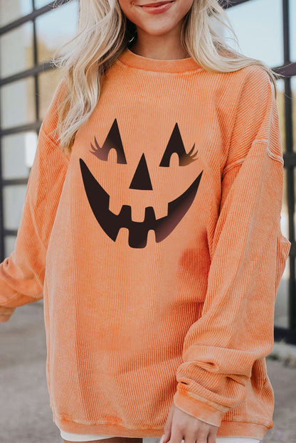 Round Neck Dropped Shoulder Jack-O'-Lantern Graphic Sweatshirt-Teresa&#39;s Fashionista LLC