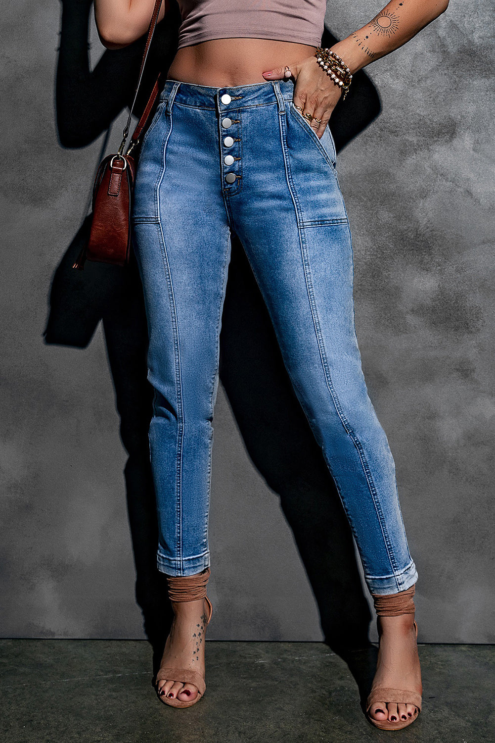 Button Fly Center Seam High Rise Jeans-Teresa&#39;s Fashionista LLC