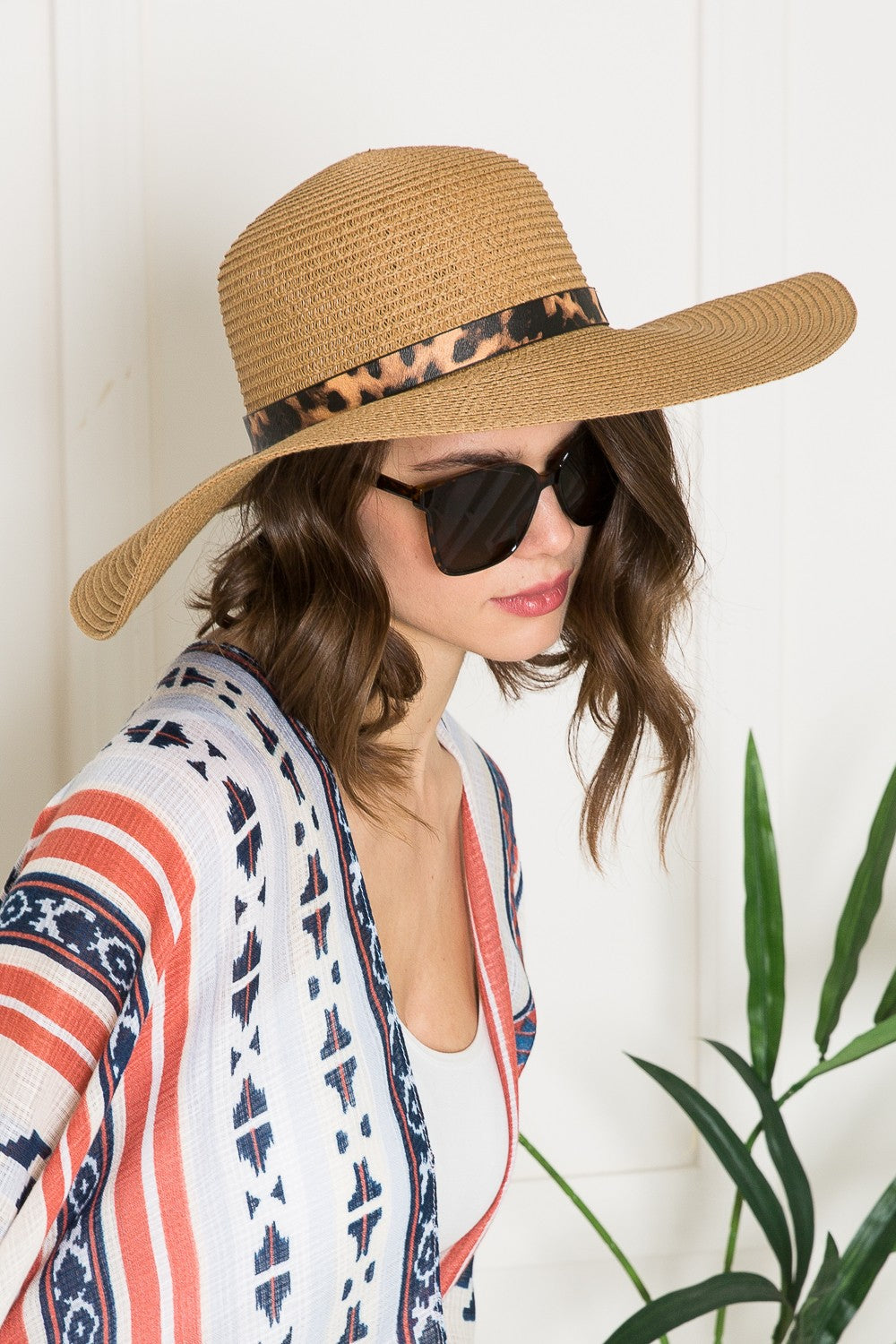 Justin Taylor Printed Belt Sunhat in Beige-Teresa&#39;s Fashionista LLC