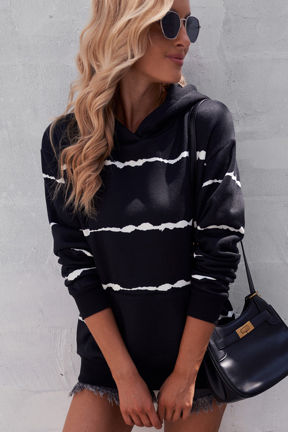 Striped Drop Shoulder Hoodie with Kangaroo Pocket-Teresa&#39;s Fashionista LLC