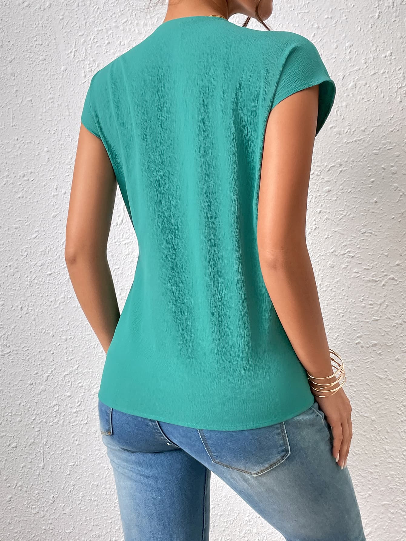 Tied Surplice Neck Short Sleeve Blouse-Teresa&#39;s Fashionista LLC