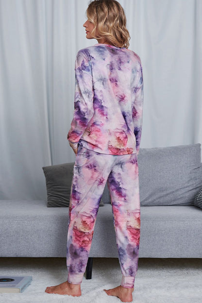 Tie-Dye Crewneck Top and Drawstring Waist Joggers Lounge Set-Teresa&#39;s Fashionista LLC