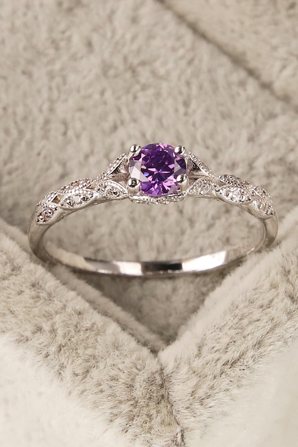 Inlaid Amethyst 4-Prong Ring-Teresa&#39;s Fashionista LLC