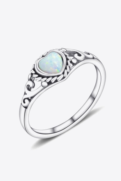 925 Sterling Silver Heart-Shape Opal Ring-Teresa&#39;s Fashionista LLC