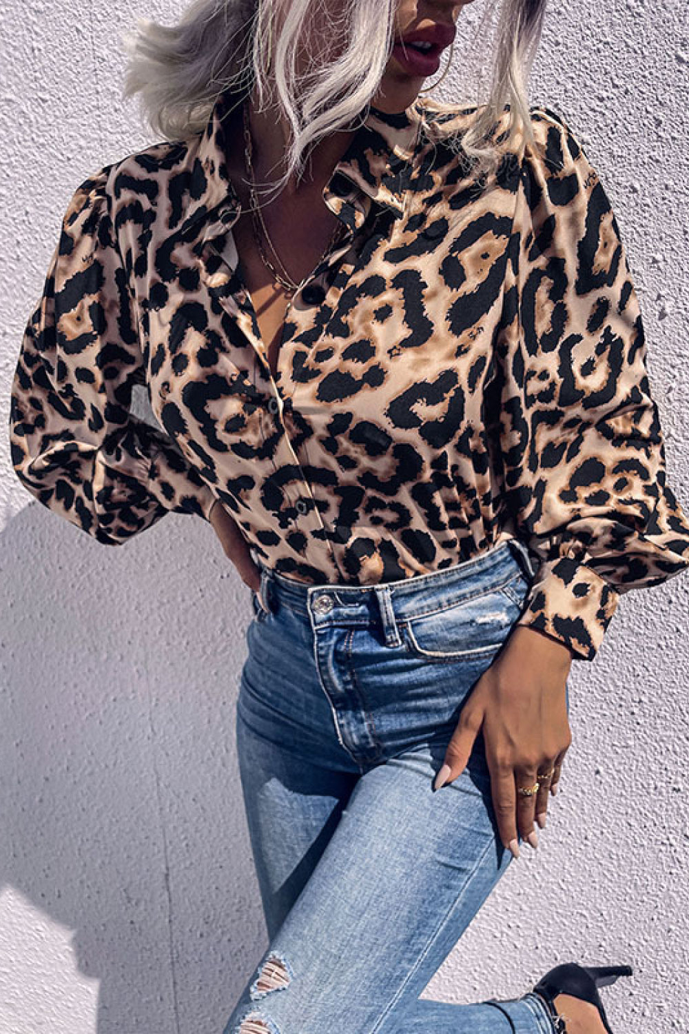 Leopard Printed Button Down Blouse-Teresa&#39;s Fashionista LLC