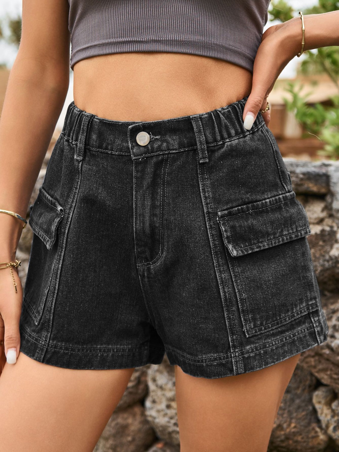 High Waist Denim Shorts with Pockets-Teresa&#39;s Fashionista LLC