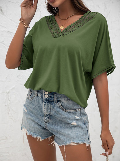 V-Neck Short Sleeve Blouse-Teresa&#39;s Fashionista LLC