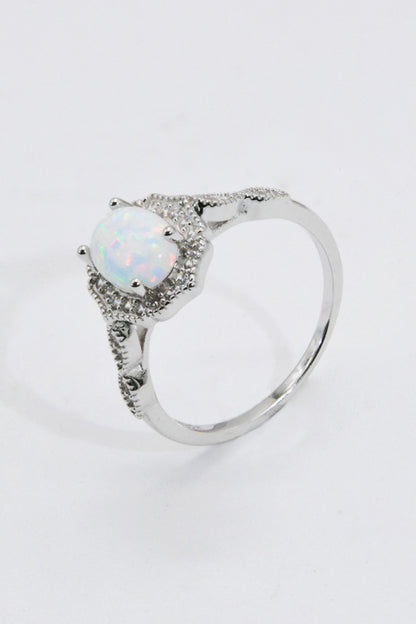 925 Sterling Silver Platinum-Plated Opal Ring-Teresa&#39;s Fashionista LLC