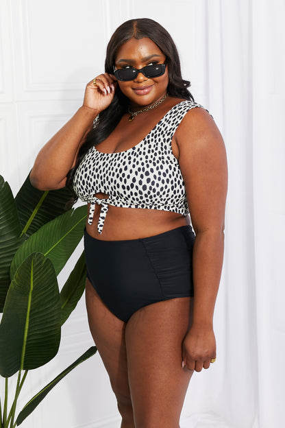 Marina West Swim Sanibel Crop Swim Top and Ruched Bottoms Set in Black-Teresa&#39;s Fashionista LLC