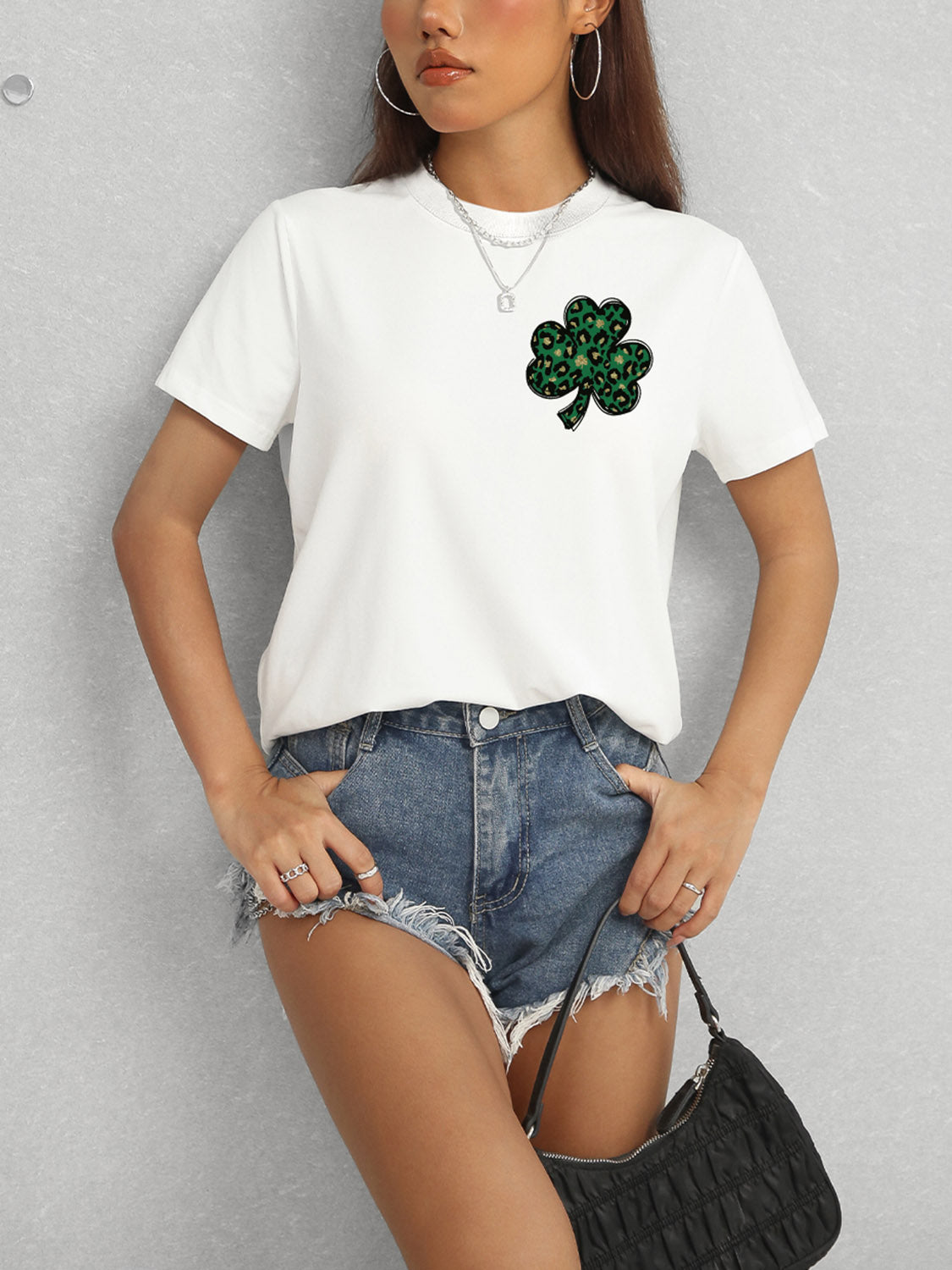 Lucky Clover Round Neck Short Sleeve T-Shirt-Teresa&#39;s Fashionista LLC