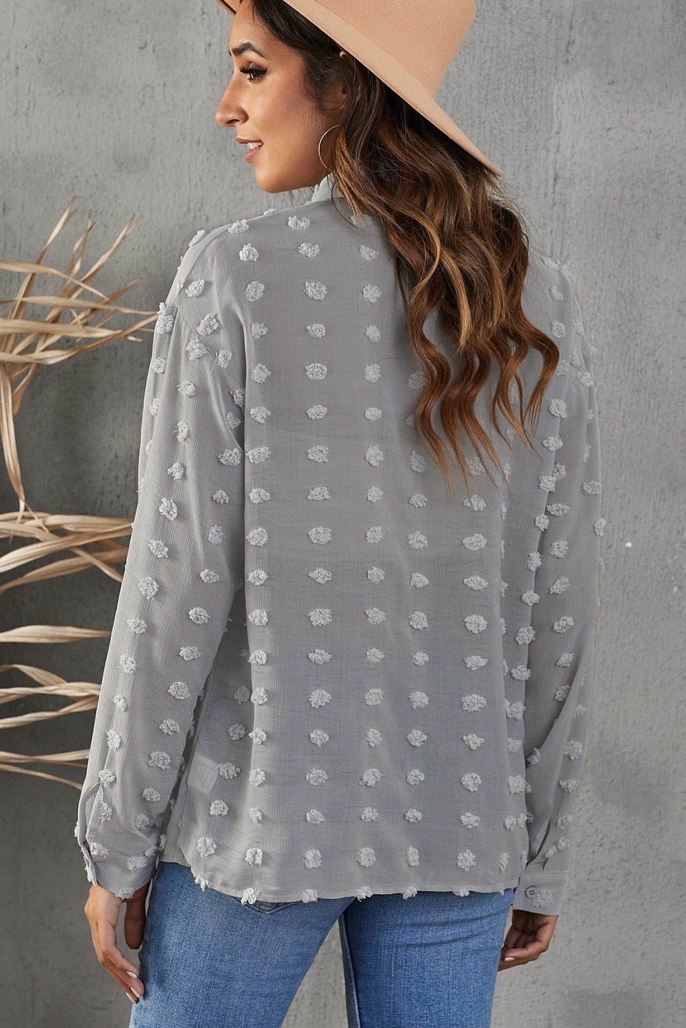 Swiss Dot Button-Up Long Sleeve Shirt-Teresa&#39;s Fashionista LLC