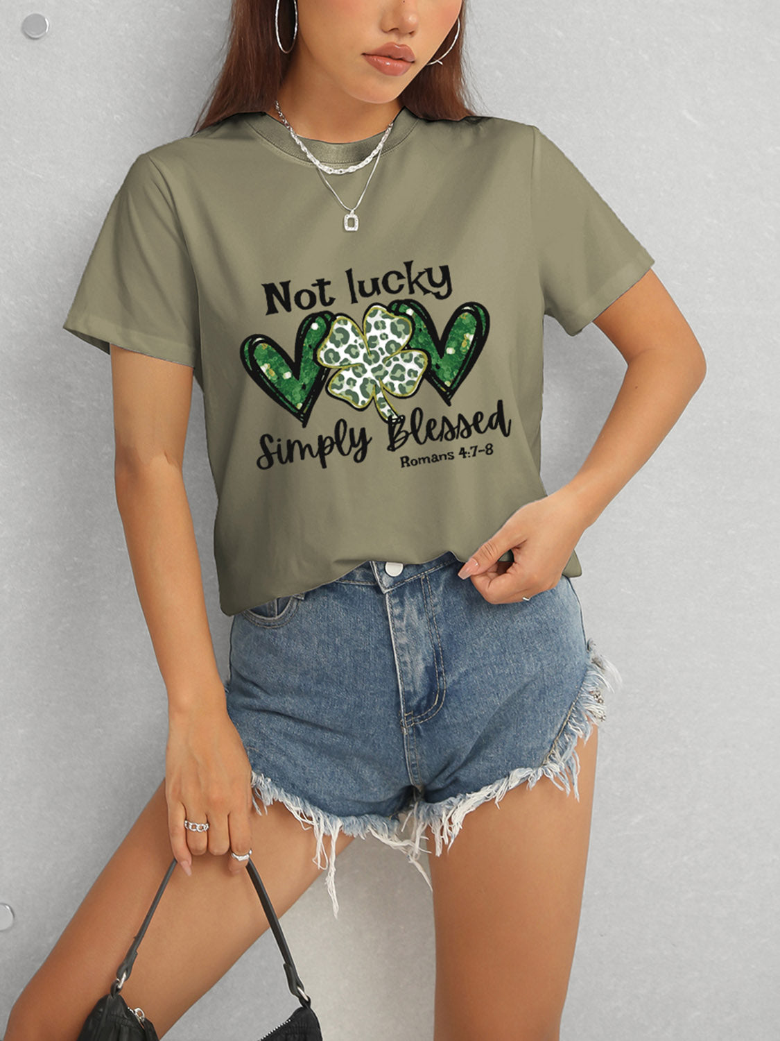 Lucky Clover Round Neck Short Sleeve T-Shirt-Teresa&#39;s Fashionista LLC