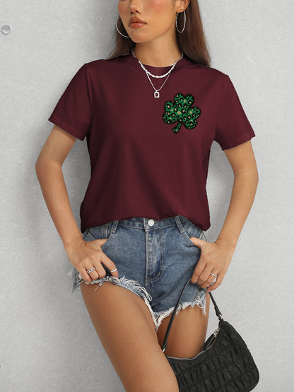 Lucky Clover Round Neck Short Sleeve T-Shirt-Teresa&#39;s Fashionista LLC