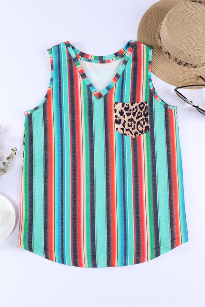 Rainbow Stripe Pocket Patch Tank-Teresa&#39;s Fashionista LLC