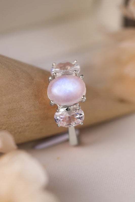 High Quality Natural Moonstone 925 Sterling Silver Three Stone Ring-Teresa&#39;s Fashionista LLC