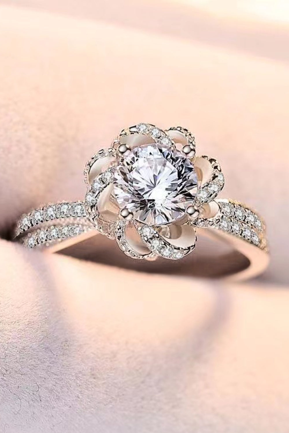 2 Carat Moissanite Floral Platinum-Plated Ring-Teresa&#39;s Fashionista LLC