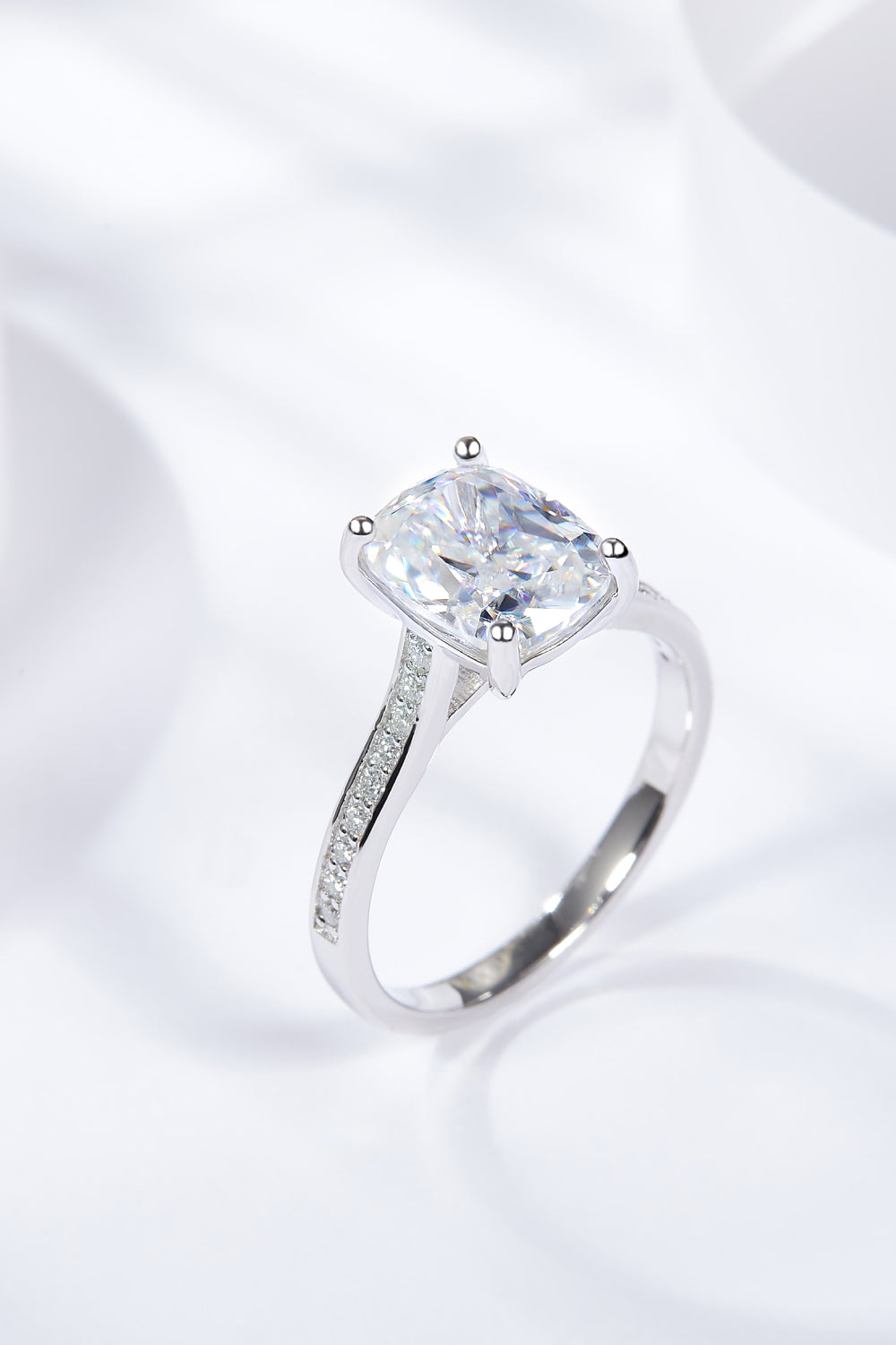 3 Carat Moissanite Platinum-Plated Side Stone Ring-Teresa&#39;s Fashionista LLC