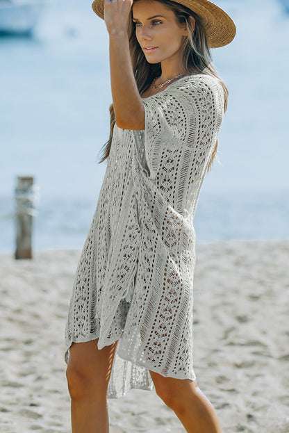 Openwork V-Neck Slit Cover Up-Teresa&#39;s Fashionista LLC