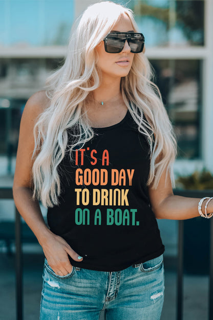 Slogan Graphic Scoop Neck Tank-Teresa&#39;s Fashionista LLC