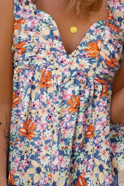 Floral Smocked Cap Sleeve Top-Teresa&#39;s Fashionista LLC