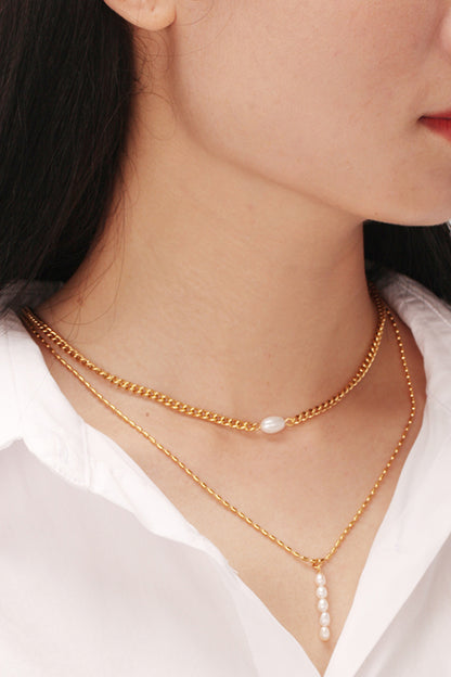 Double-Layered Freshwater Pearl Stainless Steel Necklace-Teresa&#39;s Fashionista LLC