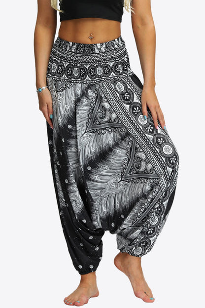 Printed Smocked Waist Harem Pants-Teresa&#39;s Fashionista LLC