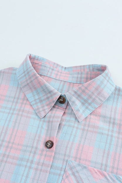 Plaid Button-Up Dropped Shoulder Shirt-Teresa&#39;s Fashionista LLC