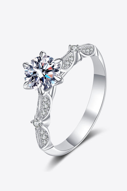 925 Sterling Silver Inlaid Moissanite 6-Prong Ring-Teresa&#39;s Fashionista LLC