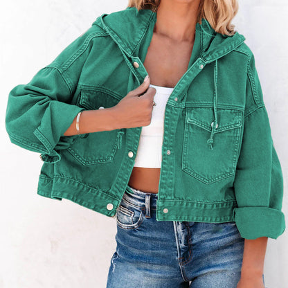 Hooded Dropped Shoulder Denim Jacket-Teresa&#39;s Fashionista LLC